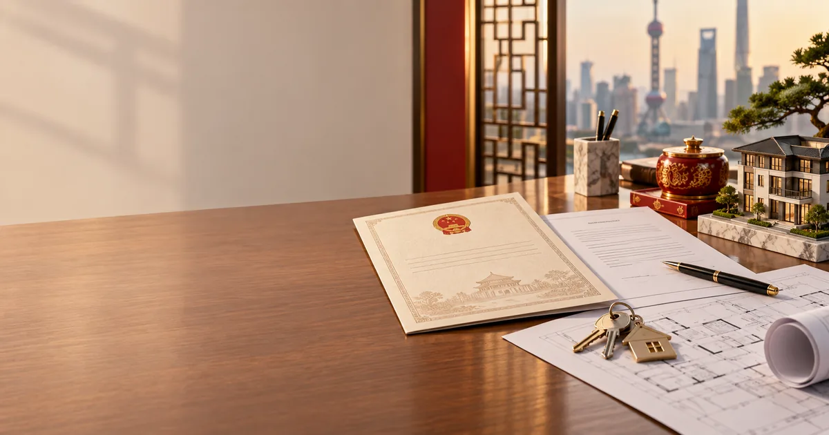 ภาพประกอบเอกสารโฉนดและสัญญาอสังหาริมทรัพย์ภาษาจีน